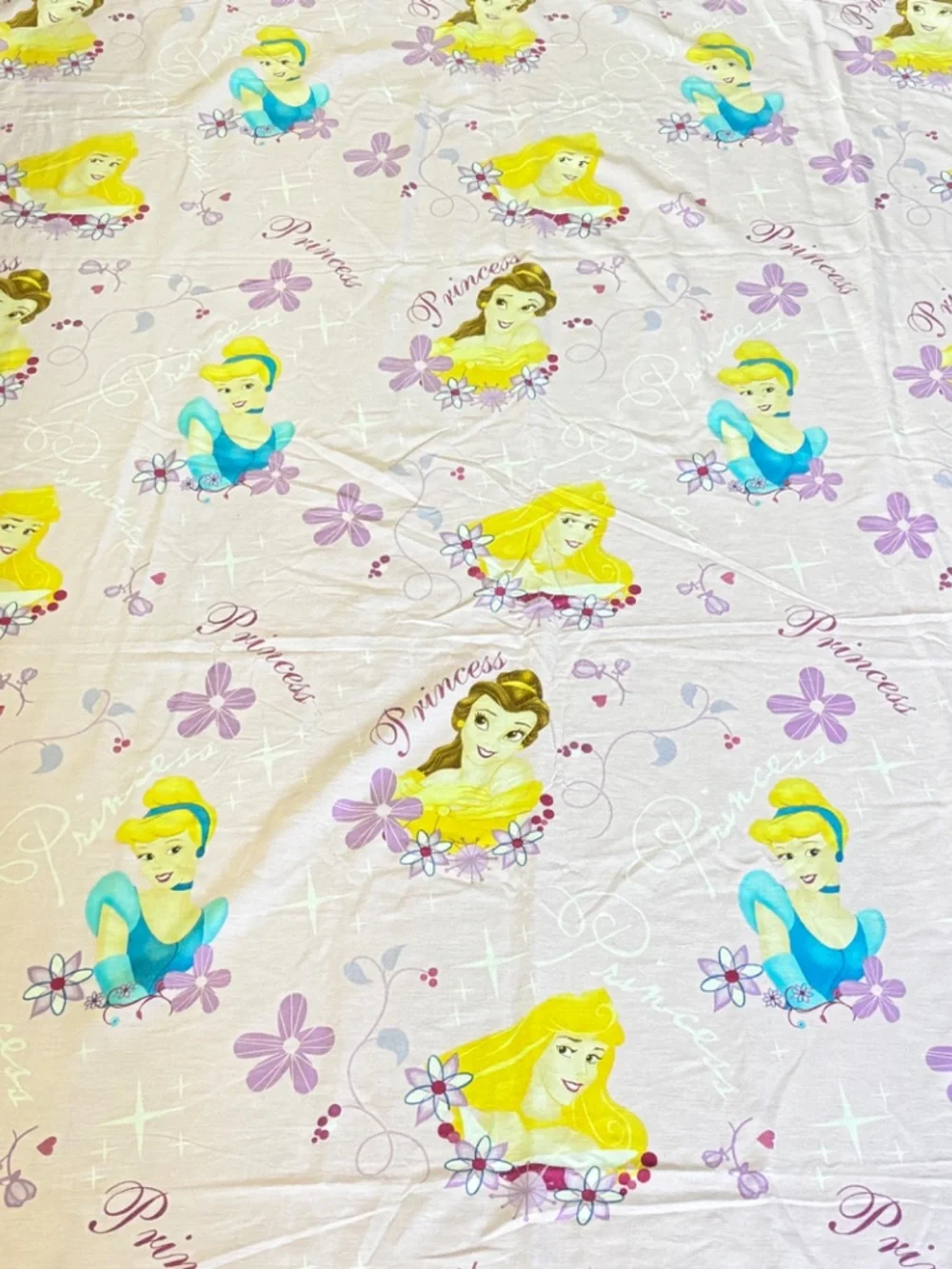 VINTAGE Disney Princess Bell Cinderella Aurora Pink Flat Sheet Twin Pink 1990's